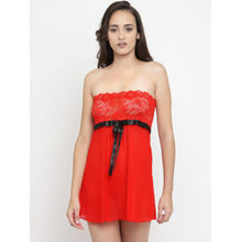 N-Gal Strapless Sheer Tube Red Net Sexy Babydoll Night Dress With G-String Nightwear