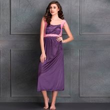 Clovia Satin Long Nighty With Lace - Purple (Free size)