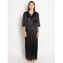 Clovia Satin Long Robe - Black (Free Size)