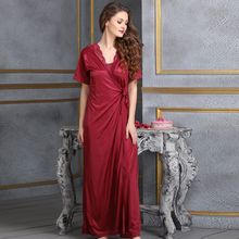 Clovia Satin Robe In Wine - Maroon (Free Size)