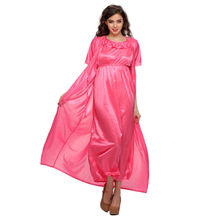 Clovia 2 Pcs Satin Nightwear Set In Pink - Long Robe & Nightie