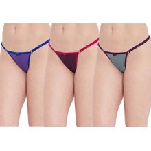 N-Gal Combo Pack Of 3 Trendy Dual Tone Adjustable Waist Band Blue Pink Purple Thong