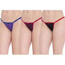N-Gal Combo Pack Of 3 Trendy Dual Tone Adjustable Waist Band Blue Pink Red Thong