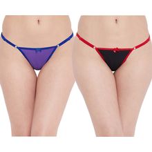 N-Gal Combo Pack Of 2 Trendy Dual Tone Adjustable Waist Band Blue Red Thong