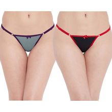 N-Gal Combo Pack Of 2 Trendy Dual Tone Adjustable Waist Band Purple Red Thong