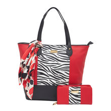 Esbeda Women's Zebra Print Combo Tote Bag With Wallet & Scarf - Red (G-183-6_1702)