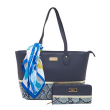 Esbeda Women's Python Print Combo Tote Bag With Wallet & Scarf - Blue (G-128_1717)