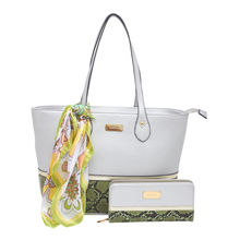 Esbeda Women's Python Print Combo Tote Bag With Wallet & Scarf - Silver (G-128_1718)