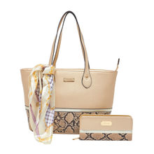 Esbeda Women's Python Print Combo Tote Bag With Wallet & Scarf - Gold (G-128_1719)