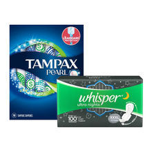 Tampax Pearl Super Tampons + Whisper Ultra Nights Xxxl Wings 10S Combo