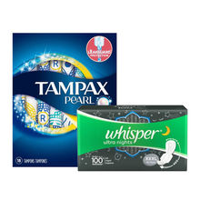 Tampax Pearl Super Tampons + Whisper Ultra Nights Xxxl Wings 10S Combo