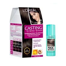 L'Oreal Paris Casting Creme Gloss Conditioning Hair Color - 400 Dark Brown + Magic Retouch Instant Root Concealer - 2 Dark Brown