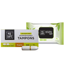 Pee Safe Combo of Tampons (Regular) and Intimate Wipes (Pack of 10 Wipes)