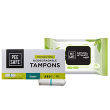 Pee Safe Combo of Tampons (Super) and Intimate Wipes (Pack of 10 Wipes)