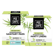 Pee Safe Combo of Sanitary Pads (Overnight) 10N with Organic Panty Liner 15N