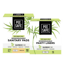 Pee Safe Combo of Sanitary Pads (Regular) 10N with Organic Panty Liner 15N