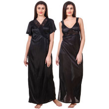 Fasense Women Satin Black Nightwear 2 Pc Set of Nighty & Wrap