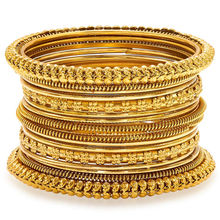 Peora Traditional Antique Look Oxidised Golden Bangle Set (2.2)