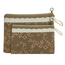 Bag of Small Things Fabric Multipurpose Brown Floral Travel Pouch - Set of 2
