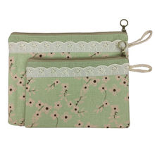 Bag of Small Things Fabric Multipurpose Green Floral Travel Pouch - Set of 2