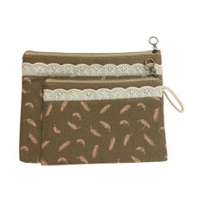 Bag of Small Things Fabric Multipurpose Brown Feather Travel Pouch - Set of 2