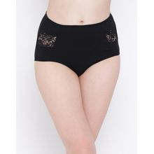 Clovia Cotton High Waist Hipster Panty With Lace Panel - Black
