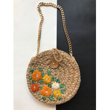 Dhaaga Handcrafted Full Moon Jute Sling With Rosegold Gota Lace And Floral Embroidery