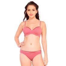 SOIE Women's Full Coverage Bra With Matching Panty - Pink