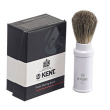 Kent TR3 Premium Real Badger Hair Travel Shaving Brush In White Anodized Aluminium Case