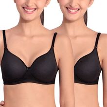 Floret Pack of 2 Solid Non-Wired Heavily Padded Push-Up Bra - Black