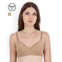 Floret Pack of 2 Solid Non-Wired Heavily Padded Push-Up Bra - Nude