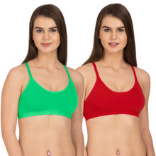 Tweens Green, Red Racer-Back Wirefree Sports Bra - Pack Of 2