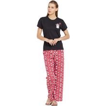Velure Black Solid Hosiery Round Neck Top & Pajama Set for Women