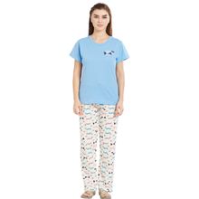 Velure Sky Blue Solid Round Neck Top & Pajama Set for Women