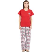 Velure Red Round Neck Top & Pajama Set for Women