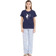 Velure Navy Blue Round Neck Top & Pajama Set for Women