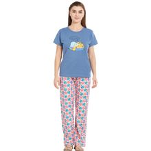 Velure Blue Round Neck Top & Pajama Set for Women