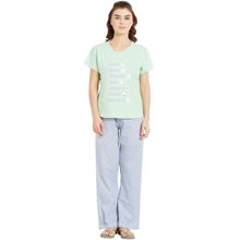 Velure Mint Green Printed Hosiery Round Neck Top & Pajama Set for Women