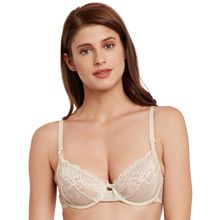 Secrett Curves Peony Lace Full Coverage Underwired Non Padded Bra - Pallid