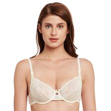 Secrett Curves Peony Lace Full Coverage Underwired Non Padded Bra - Papyrus