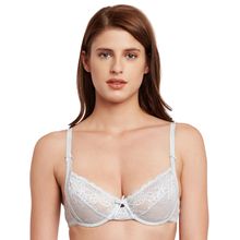 Secrett Curves Peony Lace Full Coverage Underwired Non Padded Bra - Sky Blue