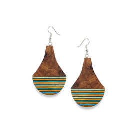 ZeroKaata Fashion Jewellery Pear Shaped Dark Brown Multi Stripped Wooden Handmade Jewellery Earrings For Girls and Women