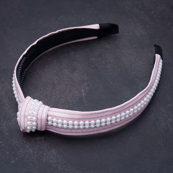Golden Peacock Pink Knot Style Pearl Trim Edge Hair Band ...