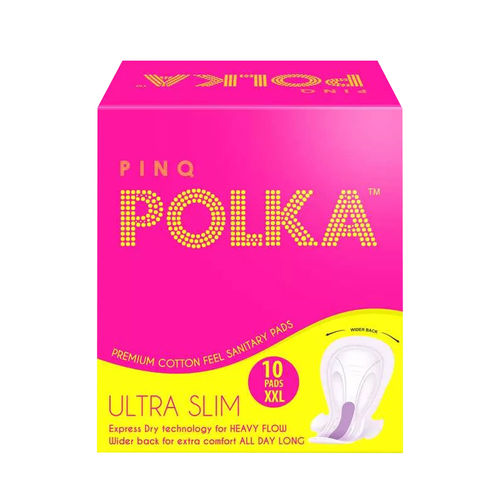 PINQ POLKA Cotton Feel Sanitary Pads (XXL) - 10 Premium Ultra Slim Sanitary Pads(10PCS)