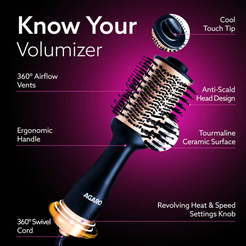 AGARO HV2179 1200W Volumizer Hair Dryer Brush (24K Gold Surface) — image 3 of 4