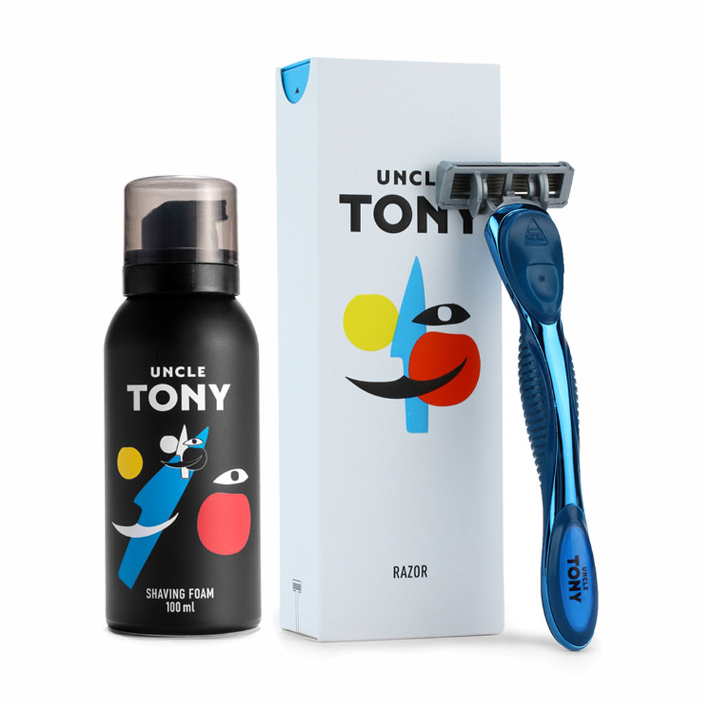 Uncle Tony Shaving Experience Kit (Razor + Foam) - Blue