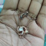 Gold necklace with heart shape pendant and pink Zircons - JoyElly