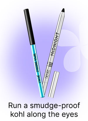 Run a smudge-proof kohl along the eyes.