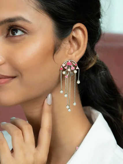 Priyaasi Elegant American Diamond Earrings for Women | Stylish & Trendy |  Rose Gold-Plated |