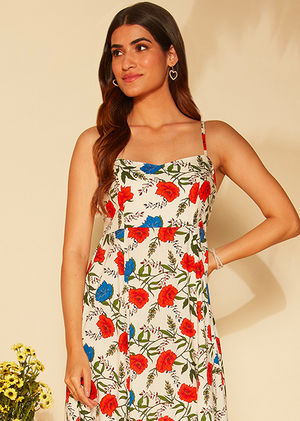 Twenty Dresses By Nykaa Fashion Right On Ruche Floral Dress - Multi-Color  (S)